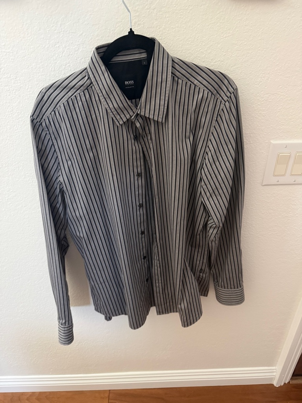 Boss Black and Gray Vertical Stripe Dress Shirt